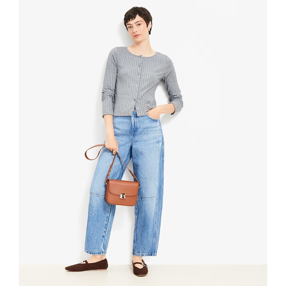 LOFT Seamed High Rise Barrel Jeans in Vintage Distressed Wash Women's Size 2 $90